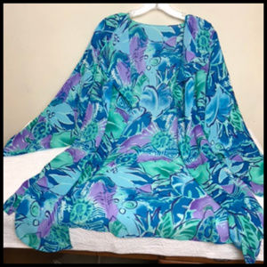 Tropical Print Semi Sheer Coat Duster Cover Up Size Med